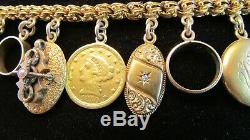 RARE Victorian Charm Bracelet with 23K, 18K, 14K, 10K Charms 36. G COIN LOVE TOKEN