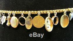 RARE Victorian Charm Bracelet with 23K, 18K, 14K, 10K Charms 36. G COIN LOVE TOKEN