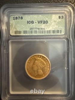 Rare 1878 $3 Gold Coin Vf20 Rare 1878 $3 Gold Coin Vf20