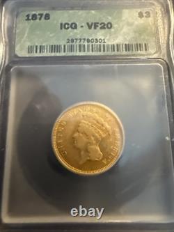 Rare 1878 $3 Gold Coin Vf20 Rare 1878 $3 Gold Coin Vf20