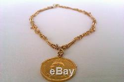 Rare 18ct Gold Watch chain & 22ct Gold Victorian Two Pound Coin 1887 64.28 Grams
