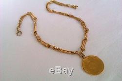 Rare 18ct Gold Watch chain & 22ct Gold Victorian Two Pound Coin 1887 64.28 Grams