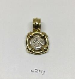 Rare 18k Yellow Gold and Diamond Ancient Coin Frame Pendant Charm Necklace