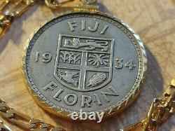 Rare 1934 FIJI Silver Colonial Island Paradise Florin pendant 24 18KGF Chain
