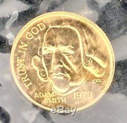 Rare 1979 ADAM SMITH 1/10th Ounce Pure Gold Coin FINE BEAUTY Says TRUST IN GOD