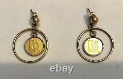 Rare. 999 Fine Gold Paris France 1 Gram Coin/ 14k Yellow Gold Dangle Earrings