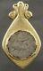 Rare Antique Greek Silver Coin, Solid 14k Gold Etruscan Scrolled Estate Pendant
