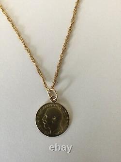 Rare Egyptian Authentic Stamped 21K Gold Half Sovereign Coin Pendant & Necklace