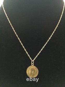 Rare Egyptian Authentic Stamped 21K Gold Half Sovereign Coin Pendant & Necklace