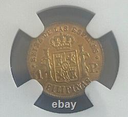 Rare Original 1865 Philippine Filipinas Gold 1 Peso Coin Ngc Xf Details Cleaned