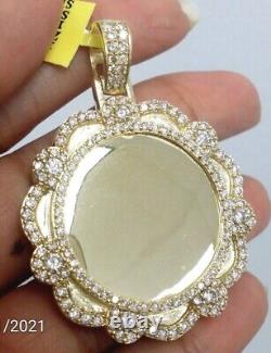 Real 10K Yellow Gold Picture Memory Men Pendant 2Ct Round Lab Created Diamond