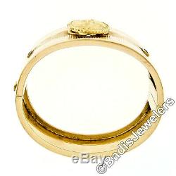 Retro Vintage 14k Gold Tegra Mechanical Watch Wide Coin Edge Bangle Bracelet