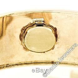 Retro Vintage 14k Gold Tegra Mechanical Watch Wide Coin Edge Bangle Bracelet
