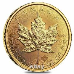 Roll of 10 2021 1 oz Canadian Gold Maple Leaf $50 Coin. 9999 Fine BU Lot, Tube