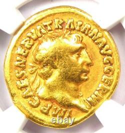 Roman Trajan AV Aureus Gold Coin 98-117 AD Certified NGC Fine 5/5 Strike