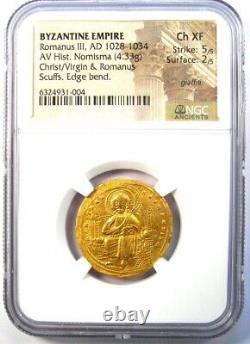 Romanus III AV Gold Nomisma Jesus Christ Coin 1028 AD NGC Choice XF (EF)