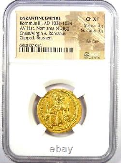 Romanus III AV Gold Nomisma Jesus Christ Coin 1028 AD NGC Choice XF (EF)