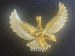 Round Cut Lab-Created Diamond Eagle Charm Pendant 925 Sterling 14k Gold Plated