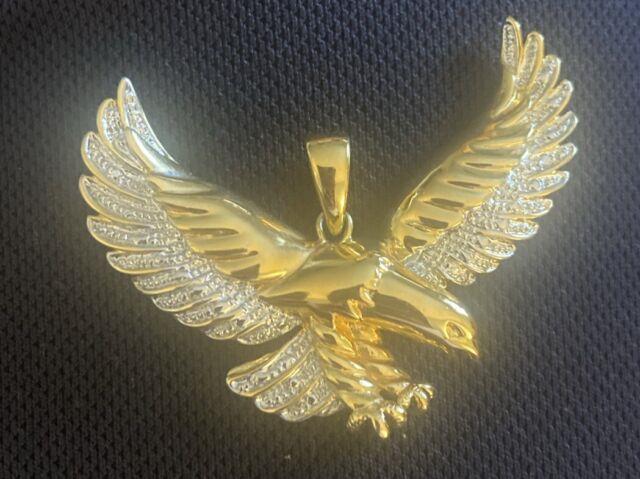 Round Cut Lab-created Diamond Eagle Charm Pendant 925 Sterling 14k Gold Plated