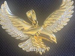 Round Cut Lab-Created Diamond Eagle Charm Pendant 925 Sterling 14k Gold Plated