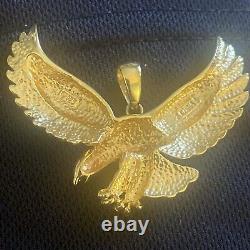 Round Cut Lab-Created Diamond Eagle Charm Pendant 925 Sterling 14k Gold Plated