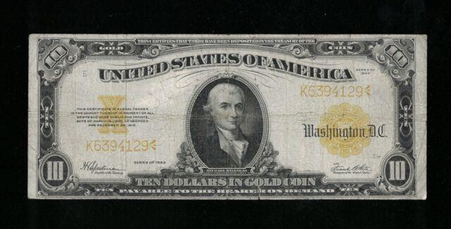 Sc 1922 $10 Gold Certificate Hillegas Gold Coin Note Fr. 1173 (129)