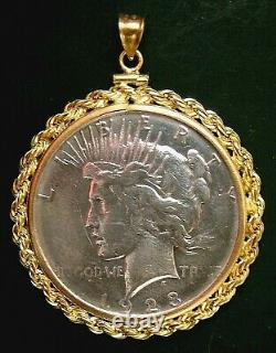 Silver Peace Dollar Pendant 90% Silver Coin 14K Gold Filled Large Rope Bezel