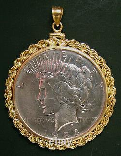 Silver Peace Dollar Pendant 90% Silver Coin 14K Gold Filled Large Rope Bezel