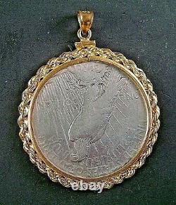 Silver Peace Dollar Pendant 90% Silver Coin 14K Gold Filled Large Rope Bezel
