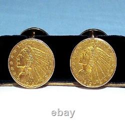Solid 14k Yellow Gold & 1912 $2.50 Indian Head Gold Coin Link Type Cufflinks