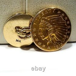 Solid 14k Yellow Gold & 1912 $2.50 Indian Head Gold Coin Link Type Cufflinks