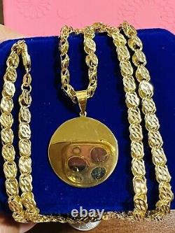 Solid 18K Fine 750 Saudi Real Gold Men Women's Coin Necklace 24 Long 5mm 21.4g