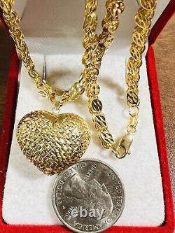 Solid 18K Fine 750 Saudi Real Gold Men Women's Heart Necklace 24 Long 5mm 19.7g