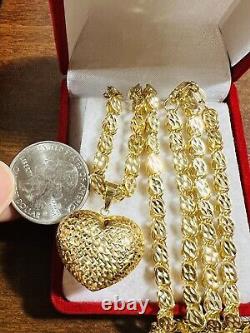 Solid 18K Fine 750 Saudi Real Gold Men Women's Heart Necklace 24 Long 5mm 19.7g