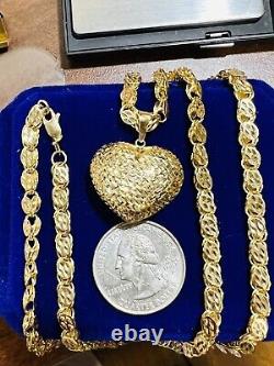 Solid 18K Fine 750 Saudi Real Gold Men Women's Heart Necklace 24 Long 5mm 19.7g