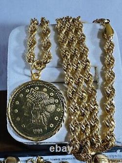 Solid 21K Gold Coin Set Necklace Fine Real Gold 875 with 22 Long 4mm 16.9g