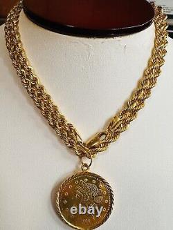 Solid 21K Gold Coin Set Necklace Fine Real Gold 875 with 22 Long 4mm 16.9g
