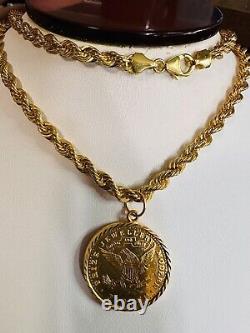 Solid 21K Gold Coin Set Necklace Fine Real Gold 875 with 27 Long 4.5mm 20.6g