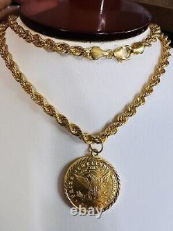 Solid 21K Gold Coin Set Necklace Fine Real Gold 875 with 27 Long 4.5mm 20.6g