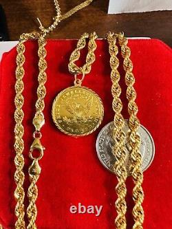 Solid 21K Gold Coin Set Necklace Fine Real Gold 875 with 27 Long 4.5mm 20.6g