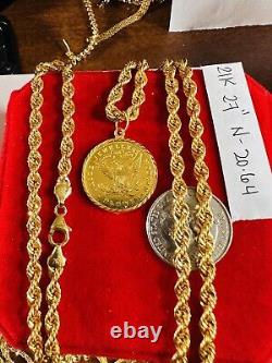 Solid 21K Gold Coin Set Necklace Fine Real Gold 875 with 27 Long 4.5mm 20.6g