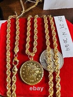 Solid 21K Gold Coin Set Necklace Fine Real Gold 875 with 27 Long 4.5mm 20.6g