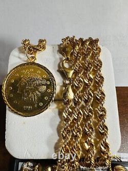 Solid 21K Gold Coin Set Necklace Fine Real Gold 875 with 27 Long 4.5mm 20.6g