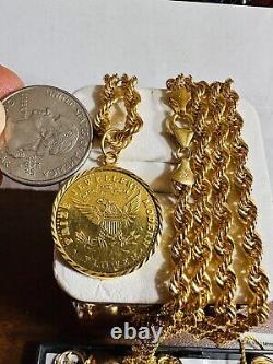 Solid 21K Gold Coin Set Necklace Fine Real Gold 875 with 27 Long 4.5mm 20.6g