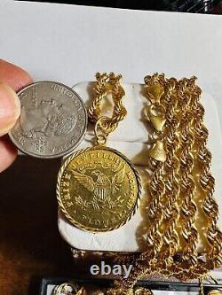 Solid 21K Gold Coin Set Necklace Fine Real Gold 875 with 27 Long 4.5mm 20.6g