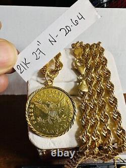 Solid 21K Gold Coin Set Necklace Fine Real Gold 875 with 27 Long 4.5mm 20.6g