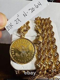 Solid 21K Gold Coin Set Necklace Fine Real Gold 875 with 27 Long 4.5mm 20.6g