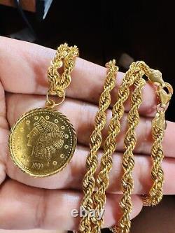 Solid 21K Gold Coin Set Necklace Fine Real Gold 875 with 27 Long 4.5mm 20.6g