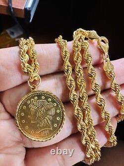 Solid 21K Gold Coin Set Necklace Fine Real Gold 875 with 27 Long 4.5mm 20.6g
