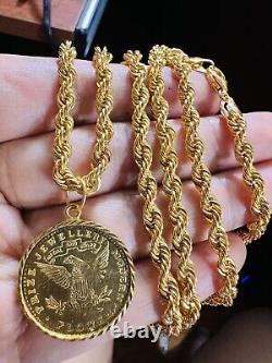 Solid 21K Gold Coin Set Necklace Fine Real Gold 875 with 27 Long 4.5mm 20.6g